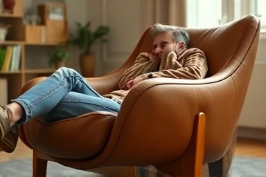 Comfortable mid-century modern armchair with organic curves.